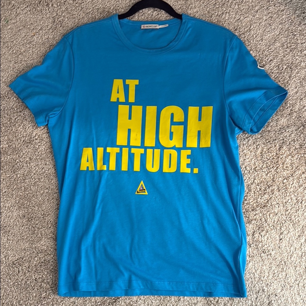 Moncler Blue Tee with Yellow Text